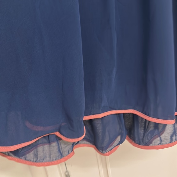 NWT Dress in Blue & Pink with lining, stretch, double frill, belt! Size UK M/L - Picture 11 of 14